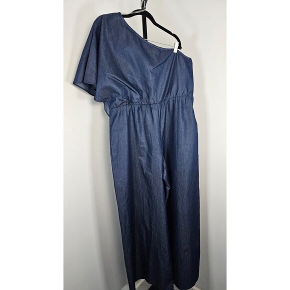 Belma Plus Denim One Shoulder Jumpsuit - Drk Blue - SZ 1X - Picture 3 of 12